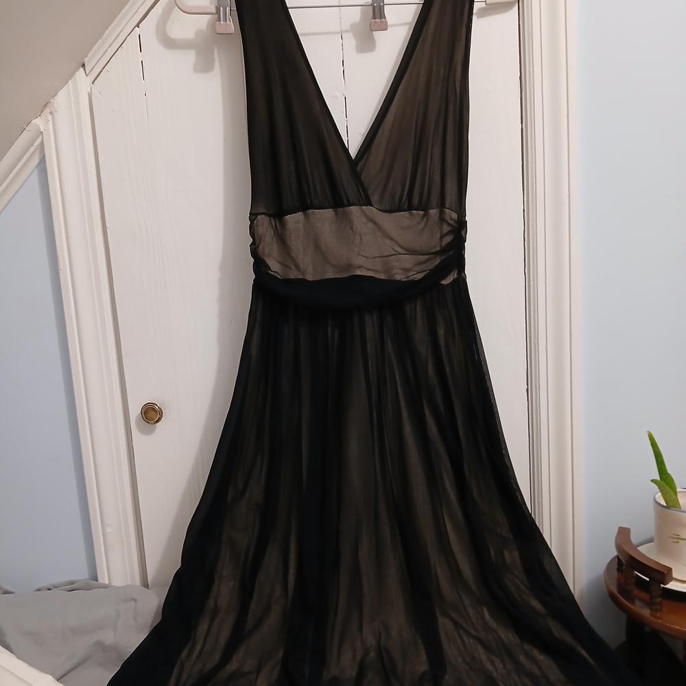 Vintage Black and Cream Sheer And Lace Midi Dress